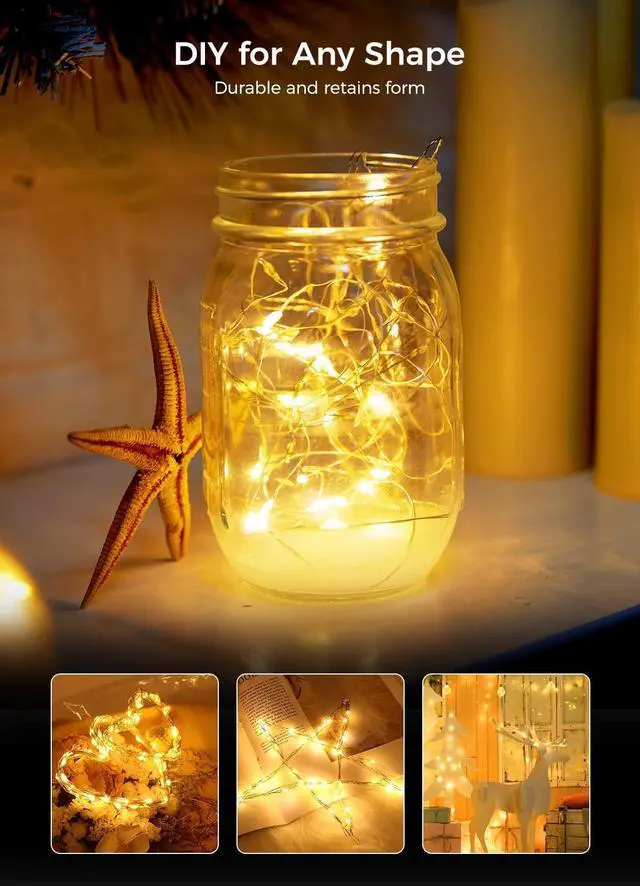 Alt view image 4 of 7 - 12 Pack Led Fairy Lights Battery Operated String Lights Waterproof Silver Wire 7 Feet 20 Led Firefly Starry Moon Lights for DIY Wedding Party Bedroom