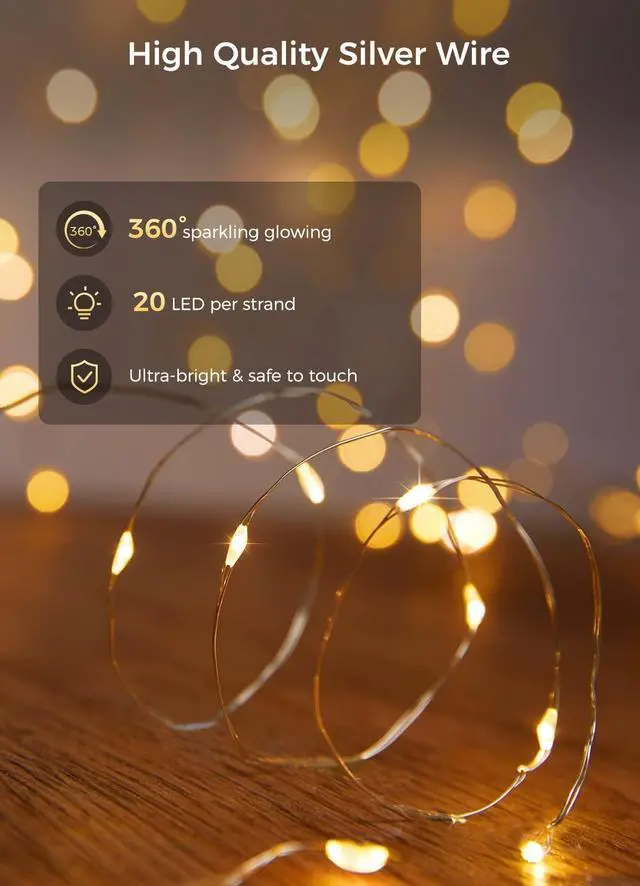 Alt view image 6 of 7 - 12 Pack Led Fairy Lights Battery Operated String Lights Waterproof Silver Wire 7 Feet 20 Led Firefly Starry Moon Lights for DIY Wedding Party Bedroom