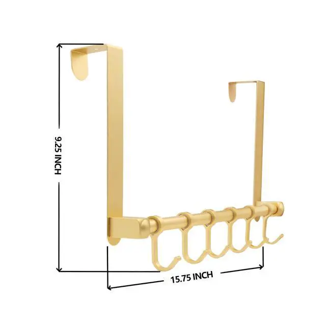 Alt view image 2 of 7 - Over The Door Hooks Door Hanger, Moving 6-Hooks Over Door Coat Rack for Hanging, Aluminum Heavy Duty Door Organizer for Towel Robe Hat Bag, Behind Back of Door Bathroom (Gold)