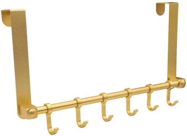 Main image of Over The Door Hooks Door Hanger, Moving 6-Hooks Over Door Coat Rack for Hanging, Aluminum Heavy Duty Door Organizer for Towel Robe Hat Bag, Behind Back of Door Bathroom (Gold)