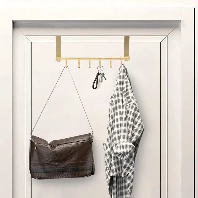 Alt view image 7 of 7 - Over The Door Hooks Door Hanger, Moving 6-Hooks Over Door Coat Rack for Hanging, Aluminum Heavy Duty Door Organizer for Towel Robe Hat Bag, Behind Back of Door Bathroom (Gold)