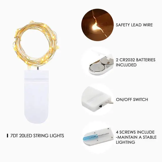 Alt view image 6 of 7 - 12 Pack Fairy Lights with Batteries,7ft 20 LED Waterproof Silver Wire String Lights, Firefly Starry Lights for DIY Mason Jars Wedding Table Centerpieces Party & Bedroom Decor (Warm White)