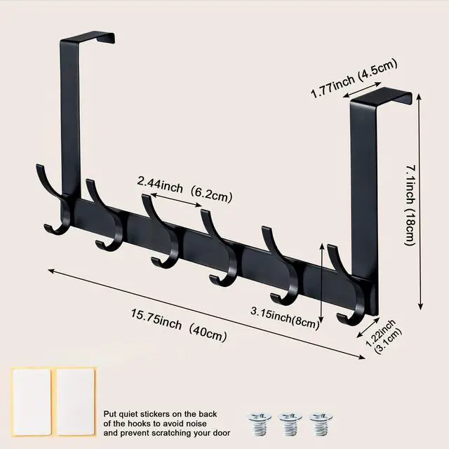 Alt view image 4 of 6 - Over The Door Hooks, Sturdy Door Hanger, Towel Rack Towel Hooks for Bathroom 12 Hooks Large Over The Door for Bathroom, BedroomKitchen