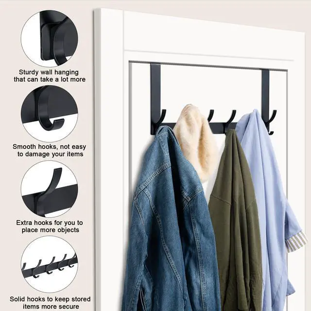 Alt view image 3 of 6 - Over The Door Hooks, Sturdy Door Hanger, Towel Rack Towel Hooks for Bathroom 12 Hooks Large Over The Door for Bathroom, BedroomKitchen