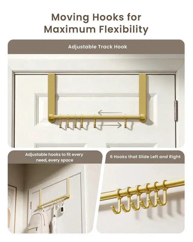 Alt view image 2 of 7 - BOF Heavy Duty Over The Door Hooks, Moving 6 Door Hooks for Hanging, Over the Door Hanger Organizer for Bathroom