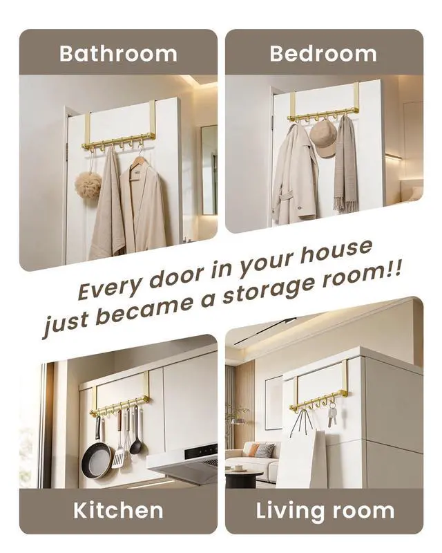 Alt view image 7 of 7 - BOF Heavy Duty Over The Door Hooks, Moving 6 Door Hooks for Hanging, Over the Door Hanger Organizer for Bathroom