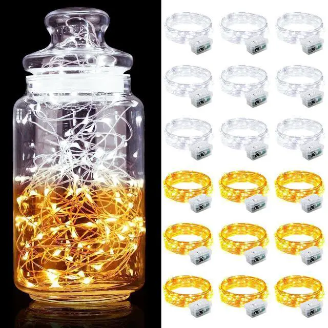 Main image of 24 Pack Fairy Lights 3 Modes 7ft 20 LED Waterproof,Battery Operated Silver Wire Firefly Starry Moon Mini String Lights for Mason Jars Christmas DIY Crafts Party Bedroom,Cool White&Warm White