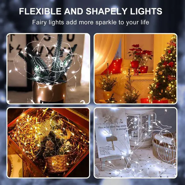 Alt view image 5 of 6 - 24 Pack Fairy Lights 3 Modes 7ft 20 LED Waterproof,Battery Operated Silver Wire Firefly Starry Moon Mini String Lights for Mason Jars Christmas DIY Crafts Party Bedroom,Cool White&Warm White