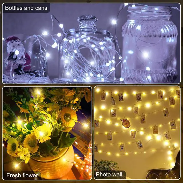 Alt view image 6 of 6 - 24 Pack Fairy Lights 3 Modes 7ft 20 LED Waterproof,Battery Operated Silver Wire Firefly Starry Moon Mini String Lights for Mason Jars Christmas DIY Crafts Party Bedroom,Cool White&Warm White
