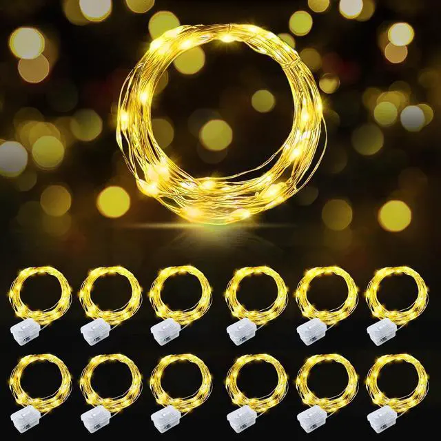 Main image of 12 Pack Led Fairy Lights Battery Operated String Lights Waterproof Silver Wire 7 Feet 20 Led Firefly Starry Moon Lights for DIY Wedding Party Bedroom Patio Christmas Warm White