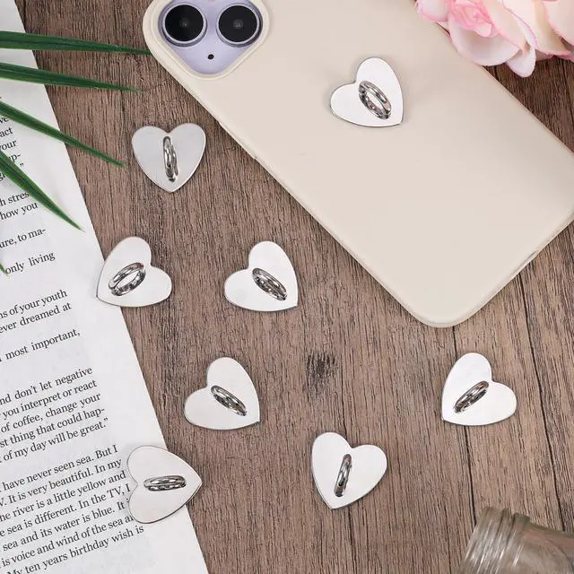 Alt view image 6 of 7 - 8pcs Cell Phone Ring Holder, Cute Heart Phone Charm Hooks Adhesive Smartphone Finger Ring Stand Sticky Metal Loop Grip for Cellphone Case Pad Tablet DIY Accessories (Silver)
