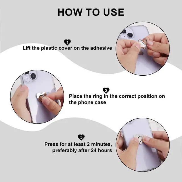 Alt view image 5 of 7 - 8pcs Cell Phone Ring Holder, Cute Heart Phone Charm Hooks Adhesive Smartphone Finger Ring Stand Sticky Metal Loop Grip for Cellphone Case Pad Tablet DIY Accessories (Silver)