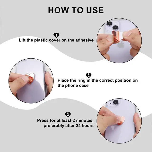 Alt view image 5 of 7 - 8pcs Cell Phone Ring Holder, Cute Heart Phone Charm Hooks Adhesive Smartphone Finger Ring Stand Sticky Metal Loop Grip for Cellphone Case Pad Tablet DIY Accessories (Rose Gold)