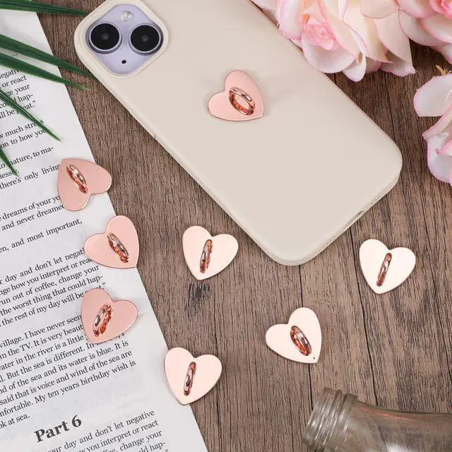 Alt view image 6 of 7 - 8pcs Cell Phone Ring Holder, Cute Heart Phone Charm Hooks Adhesive Smartphone Finger Ring Stand Sticky Metal Loop Grip for Cellphone Case Pad Tablet DIY Accessories (Rose Gold)