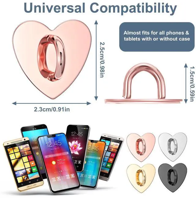 Alt view image 2 of 7 - 8 Pcs Phone Charm Hook Cell Phone Ring Holder, Cute Heart Phones Charm Hooks Adhesive Smartphone Finger Ring Grip Metal Loop Stand for Cellphone Case Pad Tablet DIY Hanging, 4 Colors