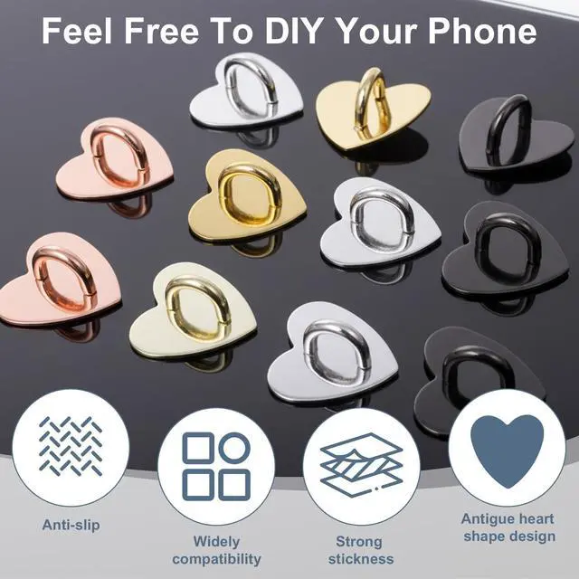 Alt view image 3 of 7 - 8 Pcs Phone Charm Hook Cell Phone Ring Holder, Cute Heart Phones Charm Hooks Adhesive Smartphone Finger Ring Grip Metal Loop Stand for Cellphone Case Pad Tablet DIY Hanging, 4 Colors