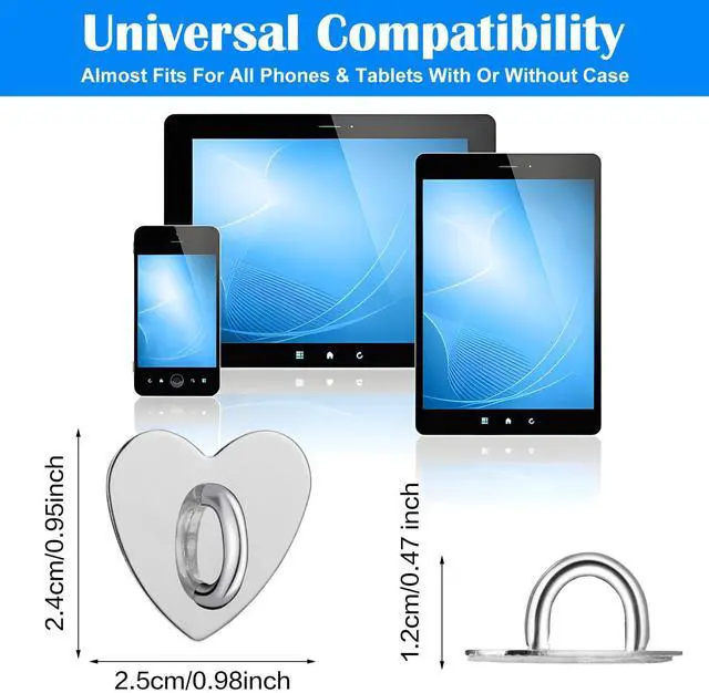 Alt view image 2 of 7 - 8 Pcs Heart Phone Charm Hook Cute Cell Phone Finger Ring Adhesive Smartphone Finger Ring Grip Sticky Metal Loop Stand for Cellphone Case Pad Tablet DIY Accessories (Silver) 0.95 × 0.98 × 0.47 Inch