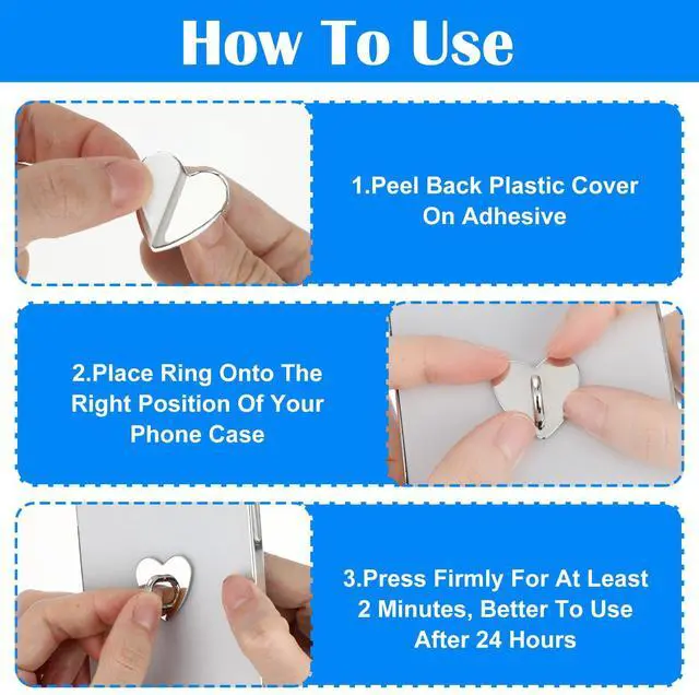 Alt view image 6 of 7 - 8 Pcs Heart Phone Charm Hook Cute Cell Phone Finger Ring Adhesive Smartphone Finger Ring Grip Sticky Metal Loop Stand for Cellphone Case Pad Tablet DIY Accessories (Silver) 0.95 × 0.98 × 0.47 Inch