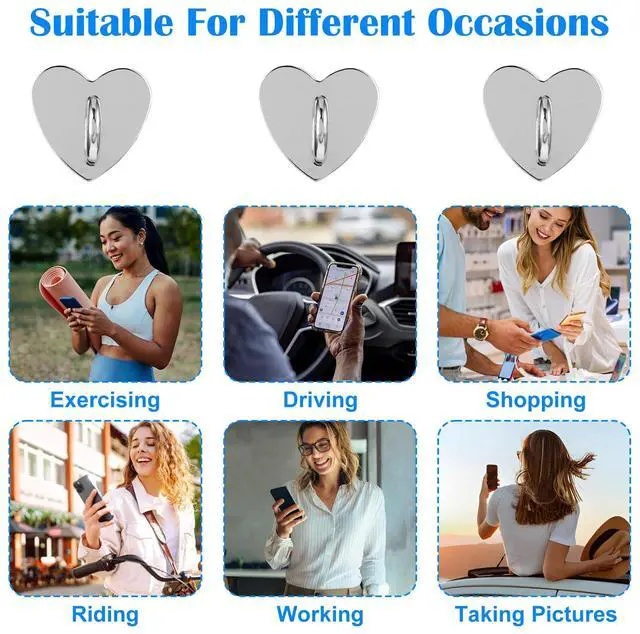 Alt view image 5 of 7 - 8 Pcs Heart Phone Charm Hook Cute Cell Phone Finger Ring Adhesive Smartphone Finger Ring Grip Sticky Metal Loop Stand for Cellphone Case Pad Tablet DIY Accessories (Silver) 0.95 × 0.98 × 0.47 Inch