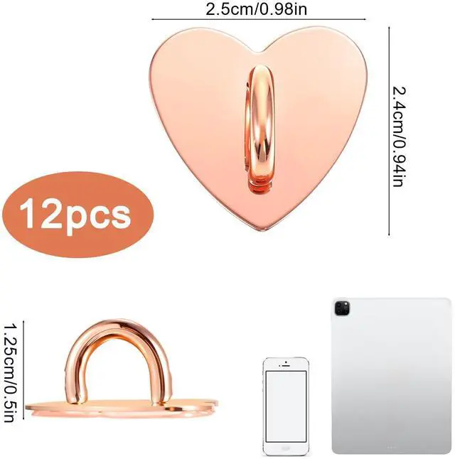 Alt view image 2 of 6 - 12 Pcs Heart Cell Phone Ring Holder, Metal Phone Charm Rings Adhesive Metal Phones Finger Grip Loop Stand Cute Cell Phones Accessories Finger Grip for DIY Cellphone Case Pad Tablet Supplies
