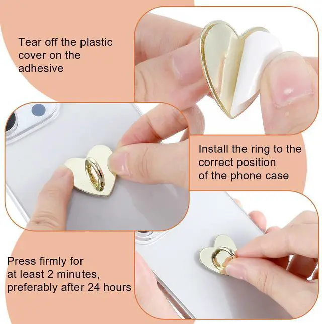 Alt view image 3 of 6 - 12 Pcs Heart Cell Phone Ring Holder, Metal Phone Charm Rings Adhesive Metal Phones Finger Grip Loop Stand Cute Cell Phones Accessories Finger Grip for DIY Cellphone Case Pad Tablet Supplies