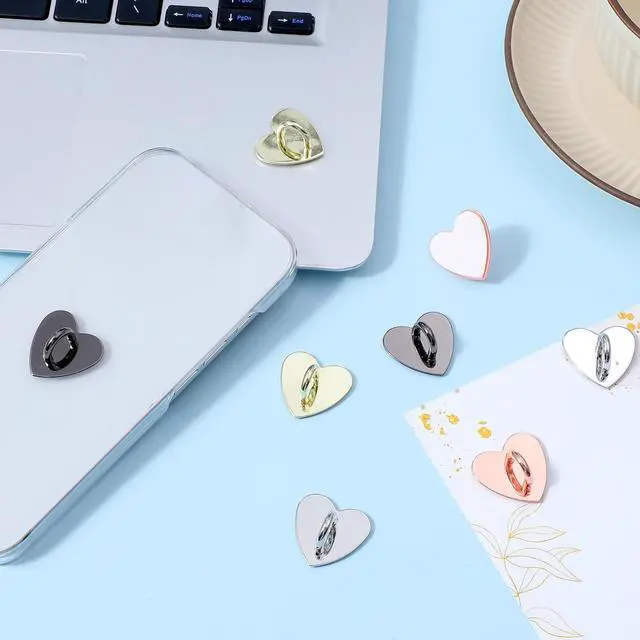Alt view image 4 of 6 - 12 Pcs Heart Cell Phone Ring Holder, Metal Phone Charm Rings Adhesive Metal Phones Finger Grip Loop Stand Cute Cell Phones Accessories Finger Grip for DIY Cellphone Case Pad Tablet Supplies