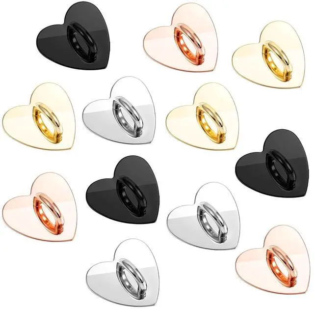 Main image of 12 Pcs Heart Cell Phone Ring Holder, Metal Phone Charm Rings Adhesive Metal Phones Finger Grip Loop Stand Cute Cell Phones Accessories Finger Grip for DIY Cellphone Case Pad Tablet Supplies