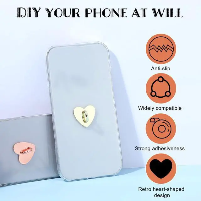 Alt view image 5 of 6 - 12 Pcs Heart Cell Phone Ring Holder, Metal Phone Charm Rings Adhesive Metal Phones Finger Grip Loop Stand Cute Cell Phones Accessories Finger Grip for DIY Cellphone Case Pad Tablet Supplies