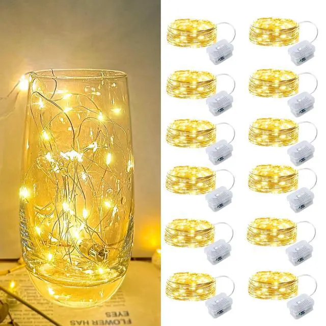 Main image of 12 Pack Fairy Lights Battery Operated, 7ft 20 Mini LED Fairy Lights Silver Wire Twinkle Lights for DIY, Parties, Wedding, Bedroom, Christmas Decoration (Warm White)