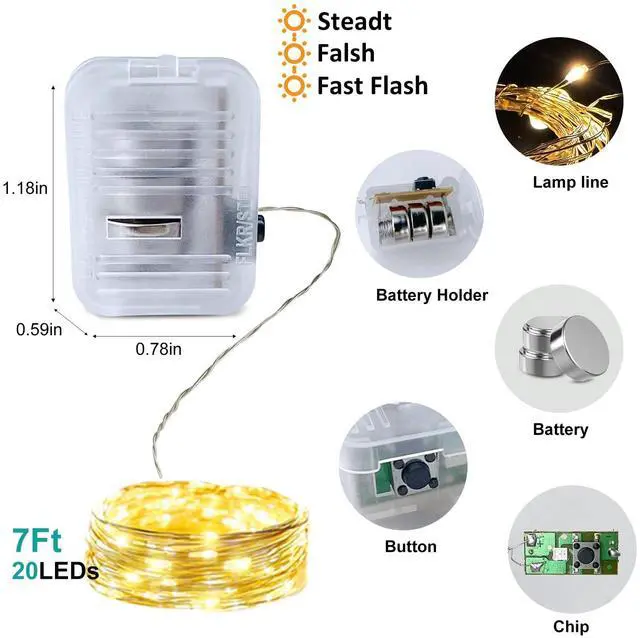 Alt view image 6 of 7 - 12 Pack Fairy Lights Battery Operated, 7ft 20 Mini LED Fairy Lights Silver Wire Twinkle Lights for DIY, Parties, Wedding, Bedroom, Christmas Decoration (Warm White)