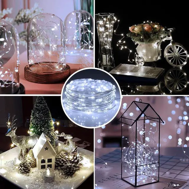 Alt view image 3 of 7 - 12 Pack Fairy Lights Battery Operated 7ft 20 LED Mini String Twinkle Silver Wire Firefly Starry for Mason Jars Wedding Party Christmas Centerpiece Table Decorations, Cool White