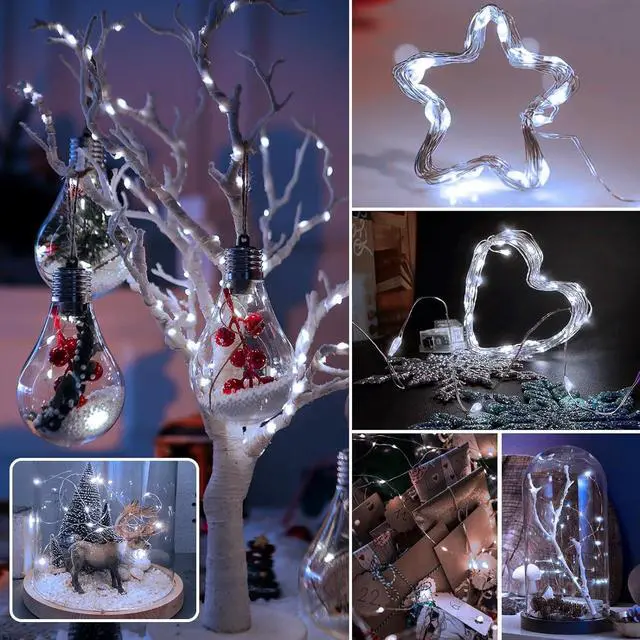 Alt view image 7 of 7 - 12 Pack Fairy Lights Battery Operated 7ft 20 LED Mini String Twinkle Silver Wire Firefly Starry for Mason Jars Wedding Party Christmas Centerpiece Table Decorations, Cool White