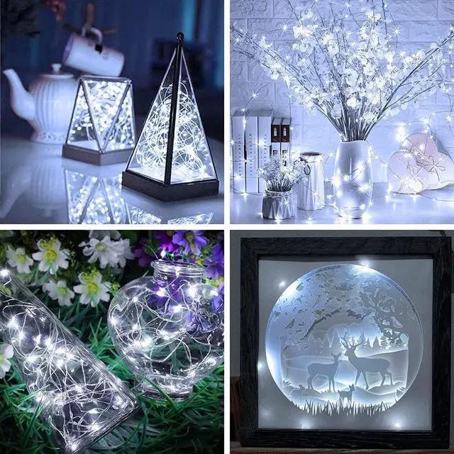 Alt view image 4 of 7 - 12 Pack Fairy Lights Battery Operated 7ft 20 LED Mini String Twinkle Silver Wire Firefly Starry for Mason Jars Wedding Party Christmas Centerpiece Table Decorations, Cool White