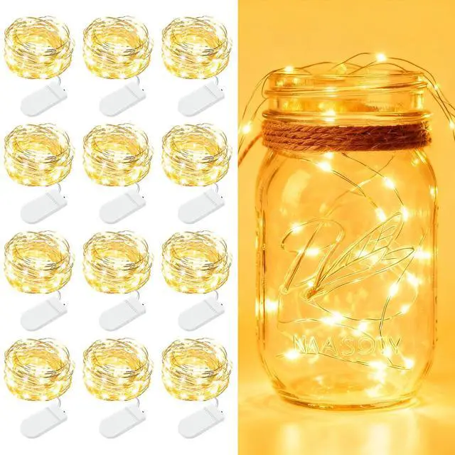 Main image of 12 Pack Fairy Lights Battery Operated - 7ft 20 LED Twinkle Lights Copper Wire Mini String Lights Firefly Lights for Mason Jars DIY Crafts Christmas Wedding Party Centerpiece Table Decor, Warm White