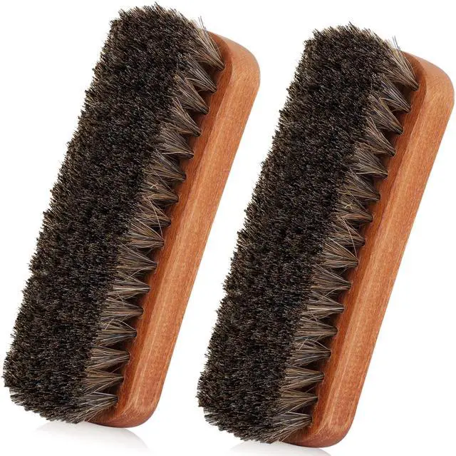 Main image of 6.7" Horsehair Shoe Shine Brush - 2 Pack Set 100% Genuine Soft Horsehair Bristles - Unique Concave Design Wood Handle for Boots, Shoes & Other Leather Care (2pcs)