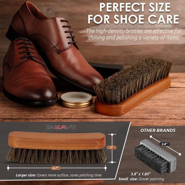 Alt view image 2 of 7 - 6.7" Horsehair Shoe Shine Brush - 2 Pack Set 100% Genuine Soft Horsehair Bristles - Unique Concave Design Wood Handle for Boots, Shoes & Other Leather Care (2pcs)