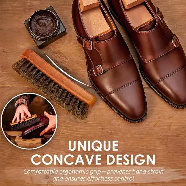 Alt view image 4 of 7 - 6.7" Horsehair Shoe Shine Brush - 2 Pack Set 100% Genuine Soft Horsehair Bristles - Unique Concave Design Wood Handle for Boots, Shoes & Other Leather Care (2pcs)