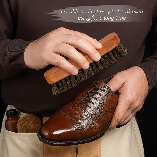 Alt view image 7 of 7 - 6.7" Horsehair Shoe Shine Brush - 2 Pack Set 100% Genuine Soft Horsehair Bristles - Unique Concave Design Wood Handle for Boots, Shoes & Other Leather Care (2pcs)