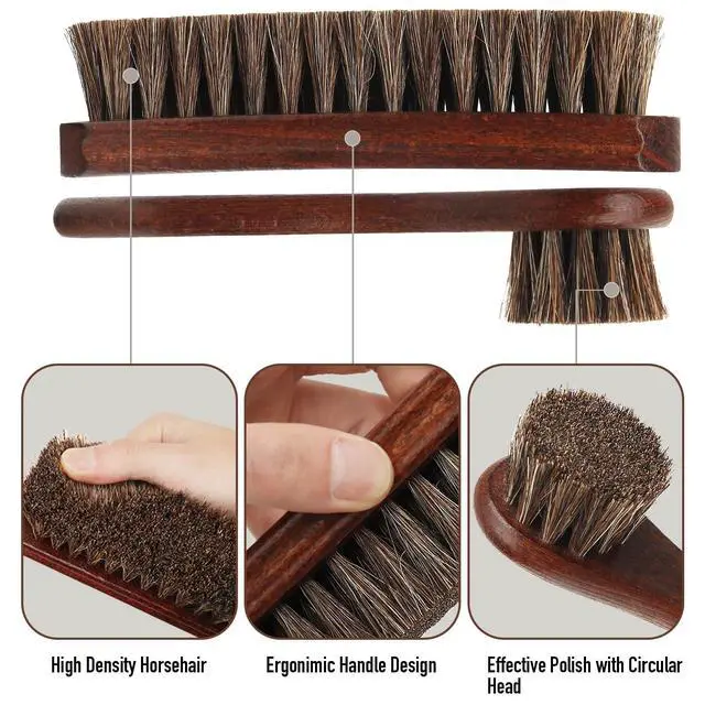 Alt view image 5 of 7 - 3-Piece 100% Horse Hair Shoe Brush Kit Premium Dauber Applicators Leather Care Cleaning Set with Polishing Brushes and Microfiber Cloth for Leather Suede Shoes Boots Bags Cars Cleaning Polishing