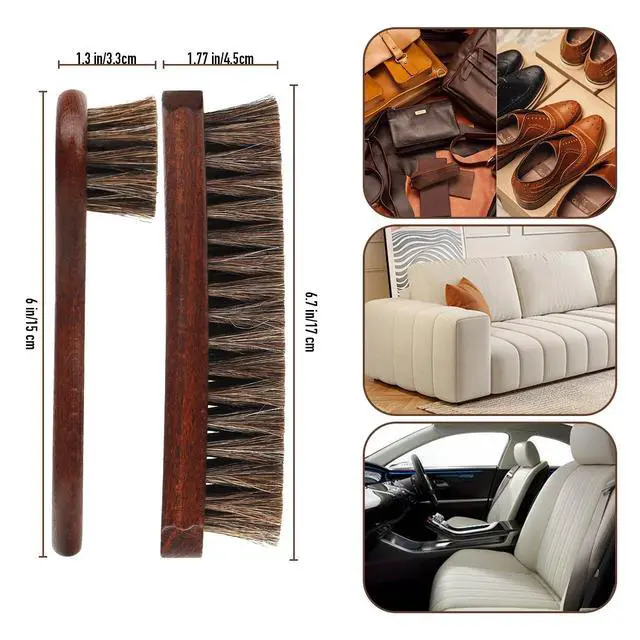 Alt view image 6 of 7 - 3-Piece 100% Horse Hair Shoe Brush Kit Premium Dauber Applicators Leather Care Cleaning Set with Polishing Brushes and Microfiber Cloth for Leather Suede Shoes Boots Bags Cars Cleaning Polishing