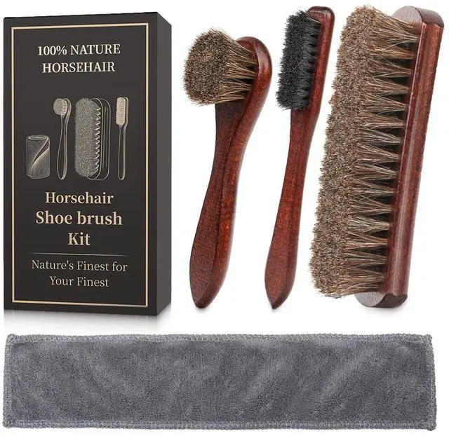 Main image of 4PCS 100% Horse Hair Brush for Leather Shoe Brush Cleaning Boot Care Horse Hair Brush for Polishing Shining Buffing Dauber Applicator Suede Brush Professional Shoe Shine Brush for Cloth Car Seat Bag