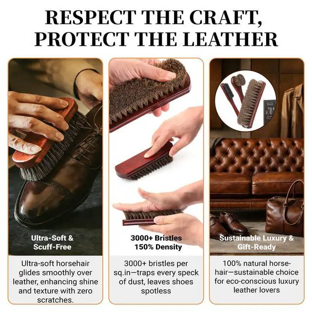 Alt view image 4 of 7 - 4PCS 100% Horse Hair Brush for Leather Shoe Brush Cleaning Boot Care Horse Hair Brush for Polishing Shining Buffing Dauber Applicator Suede Brush Professional Shoe Shine Brush for Cloth Car Seat Bag