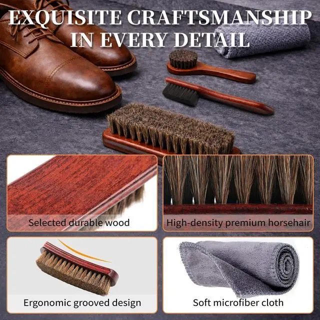 Alt view image 6 of 7 - 4PCS 100% Horse Hair Brush for Leather Shoe Brush Cleaning Boot Care Horse Hair Brush for Polishing Shining Buffing Dauber Applicator Suede Brush Professional Shoe Shine Brush for Cloth Car Seat Bag
