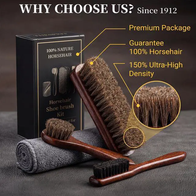 Alt view image 2 of 7 - 4PCS 100% Horse Hair Brush for Leather Shoe Brush Cleaning Boot Care Horse Hair Brush for Polishing Shining Buffing Dauber Applicator Suede Brush Professional Shoe Shine Brush for Cloth Car Seat Bag