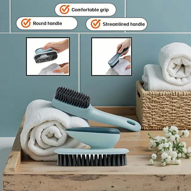 Alt view image 2 of 7 - 2-Pack Ergonomic Shoe & Laundry Scrub Brush Set - Stiff Bristle Cleaning Brush for Shoes, Stains, Bathroom, Kitchen, Tile Grout - Non-Slip Grip with Hole for Hanging & Drying