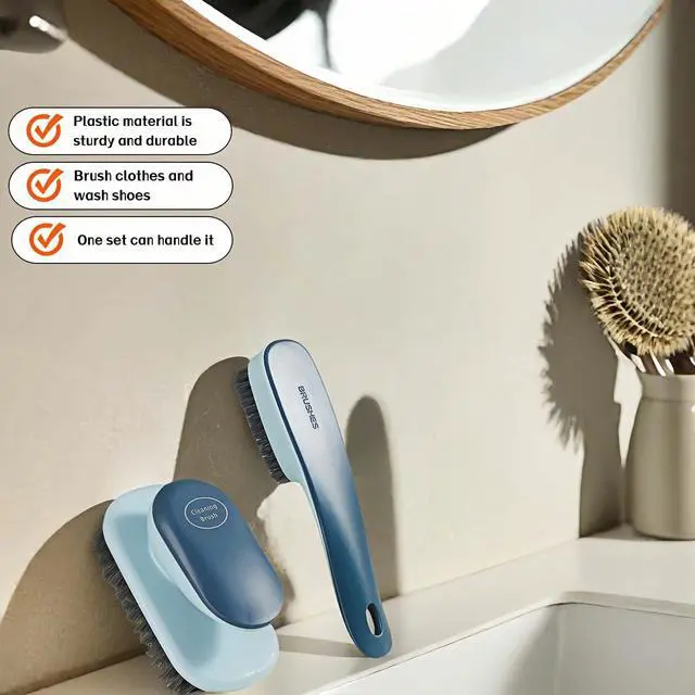 Alt view image 4 of 7 - 2-Pack Ergonomic Shoe & Laundry Scrub Brush Set - Stiff Bristle Cleaning Brush for Shoes, Stains, Bathroom, Kitchen, Tile Grout - Non-Slip Grip with Hole for Hanging & Drying