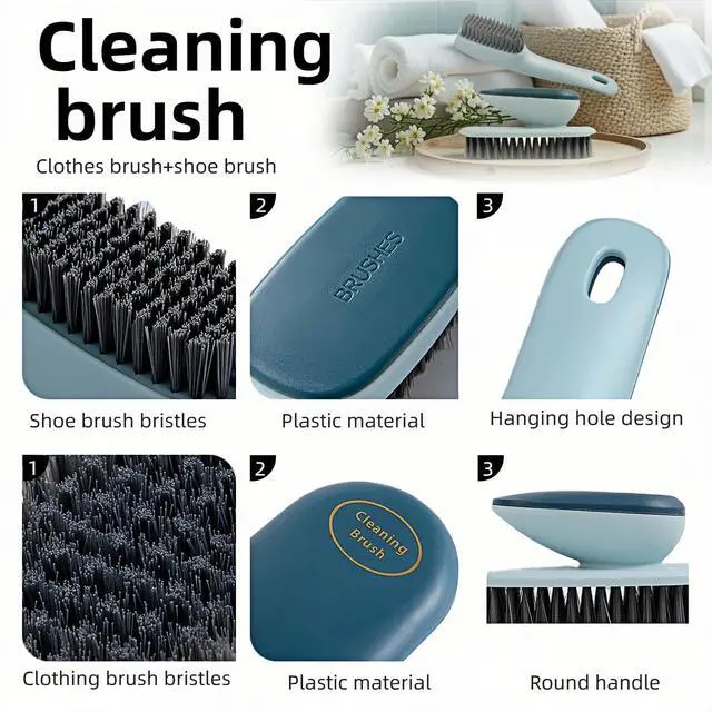Alt view image 7 of 7 - 2-Pack Ergonomic Shoe & Laundry Scrub Brush Set - Stiff Bristle Cleaning Brush for Shoes, Stains, Bathroom, Kitchen, Tile Grout - Non-Slip Grip with Hole for Hanging & Drying
