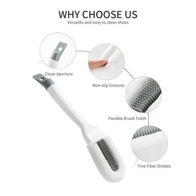 Alt view image 3 of 6 - Professional Cleaning Shoe Brush, Multifunctional Long Handle Brush Cleaner, Hangable Soft Bristle Shoes Cleaning Scrubber (White)