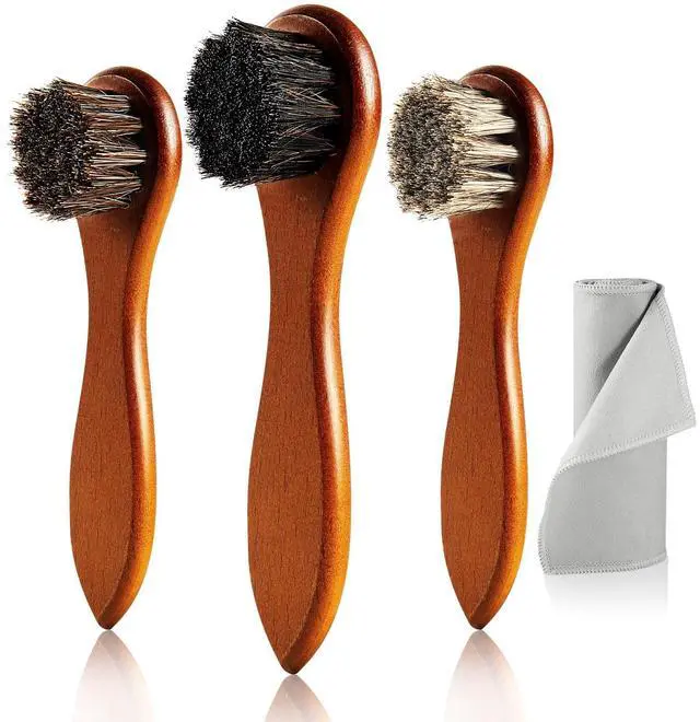 Main image of 4-Piece Horse Hair Shoe Brush Shine Kit, Shoe Polish Brush, Leather Shoes Boot Cleaning Brushes Care Clean Dauber Applicator