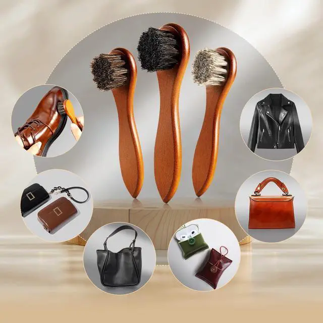 Alt view image 6 of 6 - 4-Piece Horse Hair Shoe Brush Shine Kit, Shoe Polish Brush, Leather Shoes Boot Cleaning Brushes Care Clean Dauber Applicator